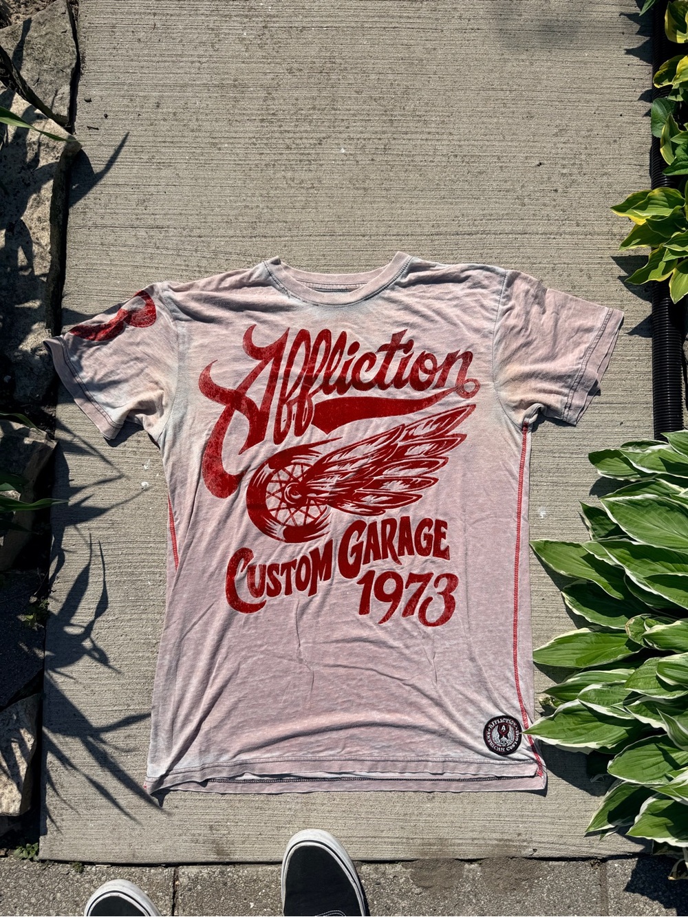 Affliction distressed Custom Garage 1973 Red Graphic Tee XL